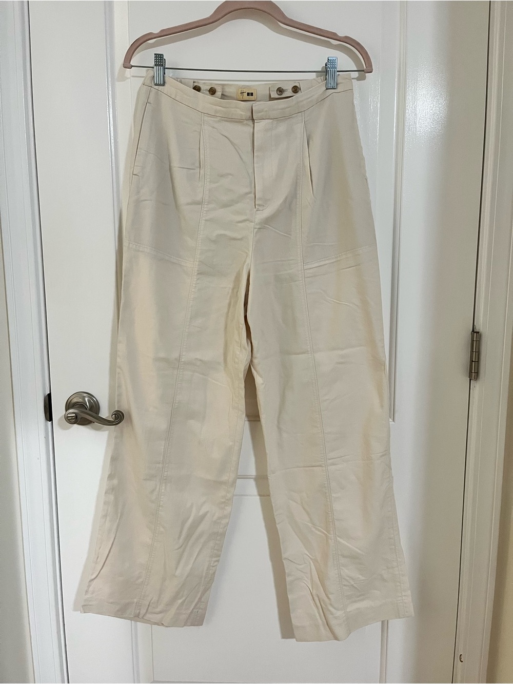 NWOT Uniqlo x Hana Tajima Cream High Waisted Pleated Wide Leg Pants Trousers